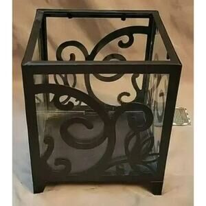 Domistyle Decorative Glass and Black Metal Floral Candle Holder Box